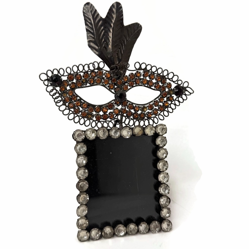 Small Metal Rhinestone Masquerade Mask Picture Frame
